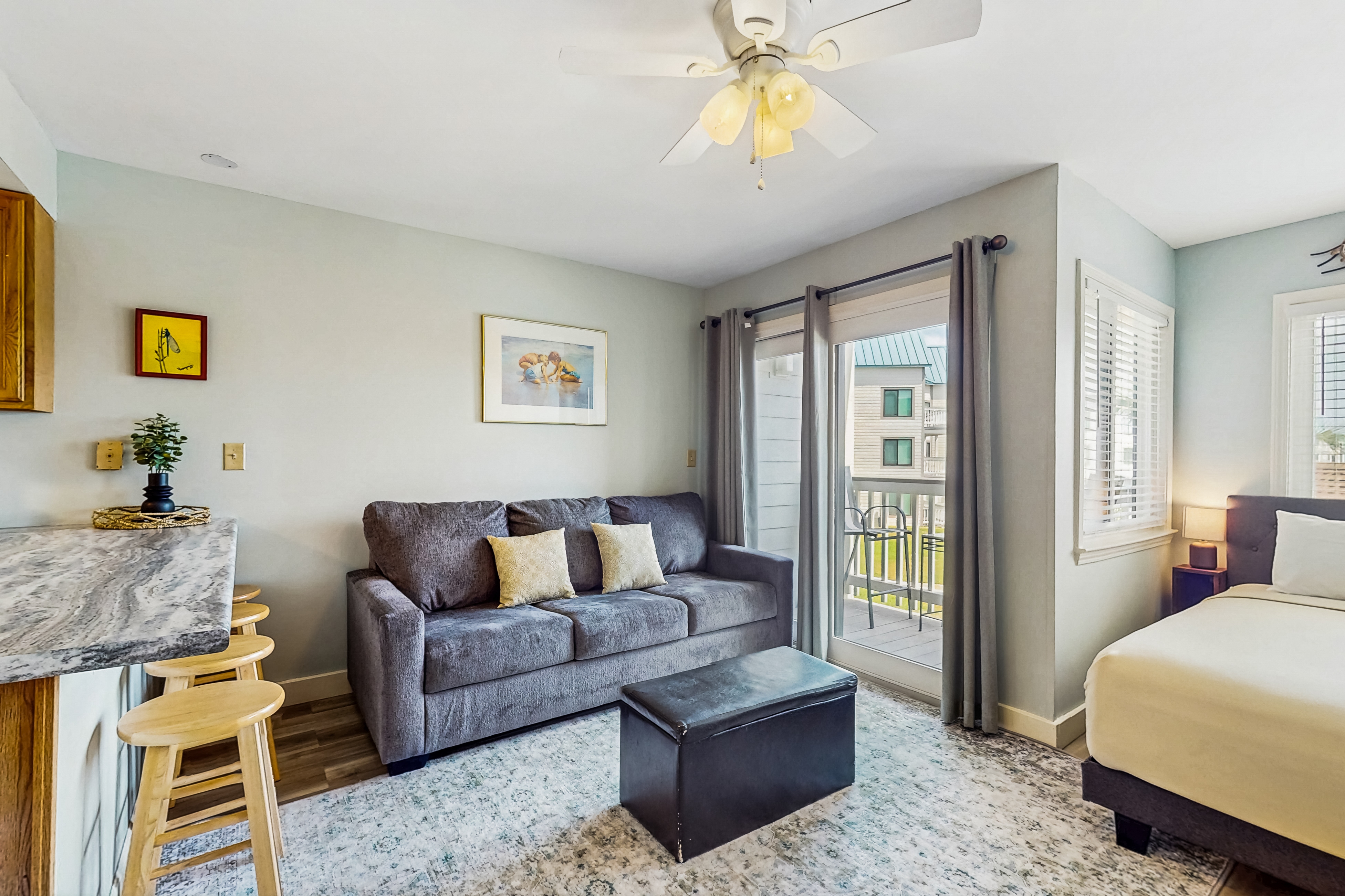 Pool view studio with onsite sauna, beach access, and pickleball courts