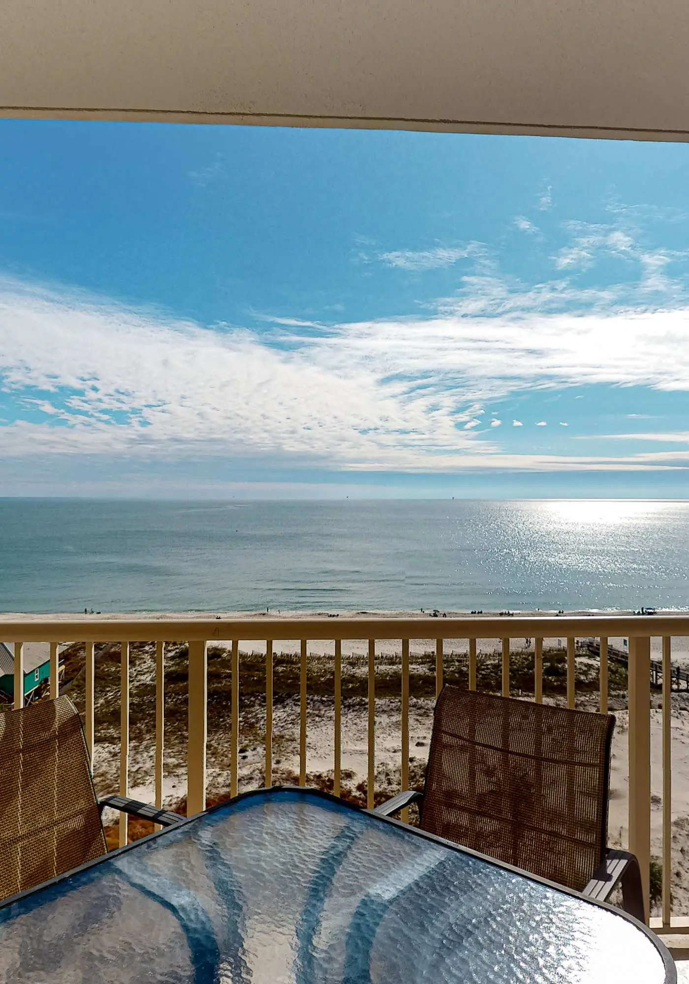 Gulf-front 10th-floor condo with beach views, sauna, gym, volleyball, pools, AC