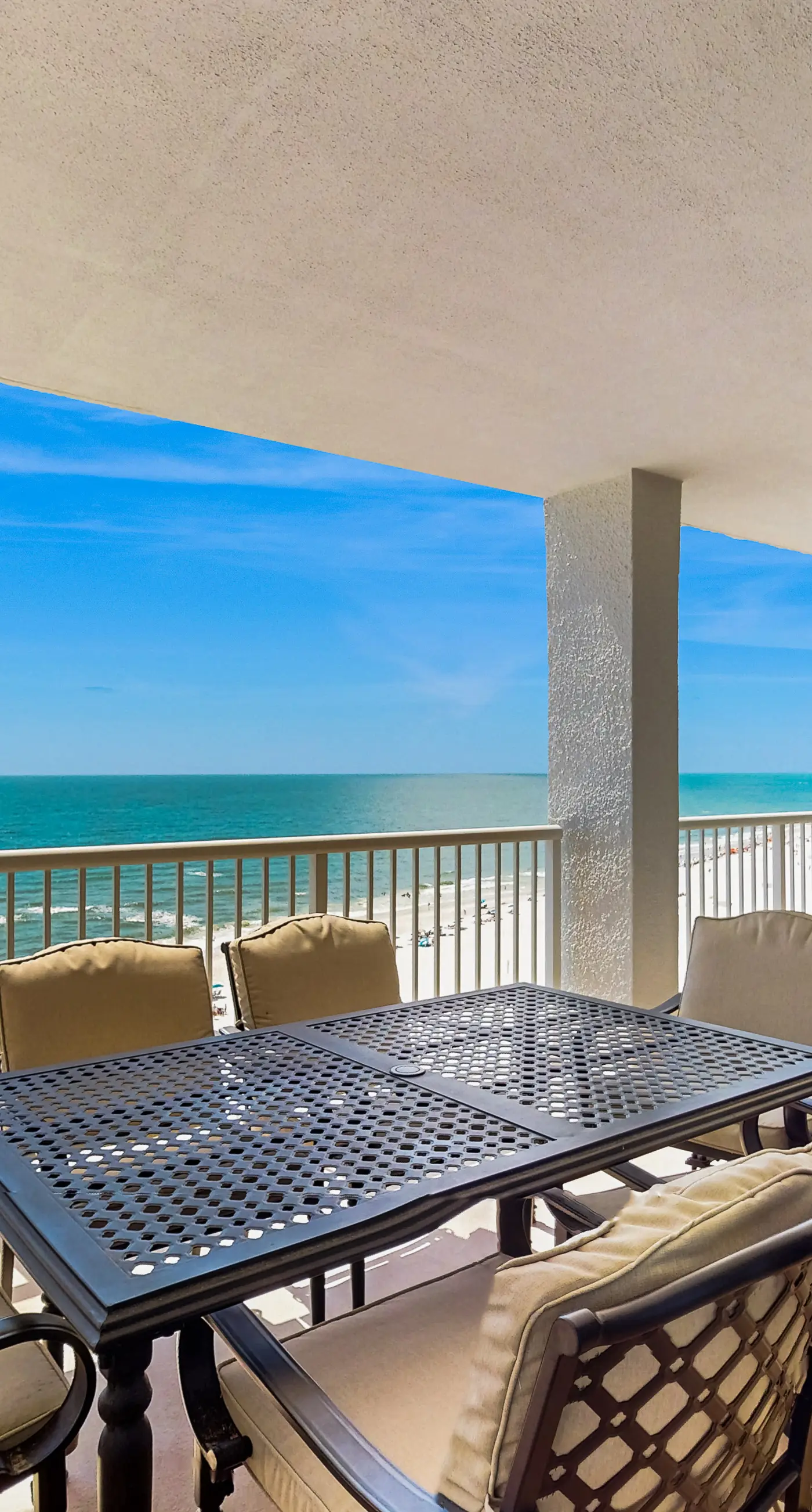 High-rise, Gulf-front condo with a balcony, pools, gym & tennis