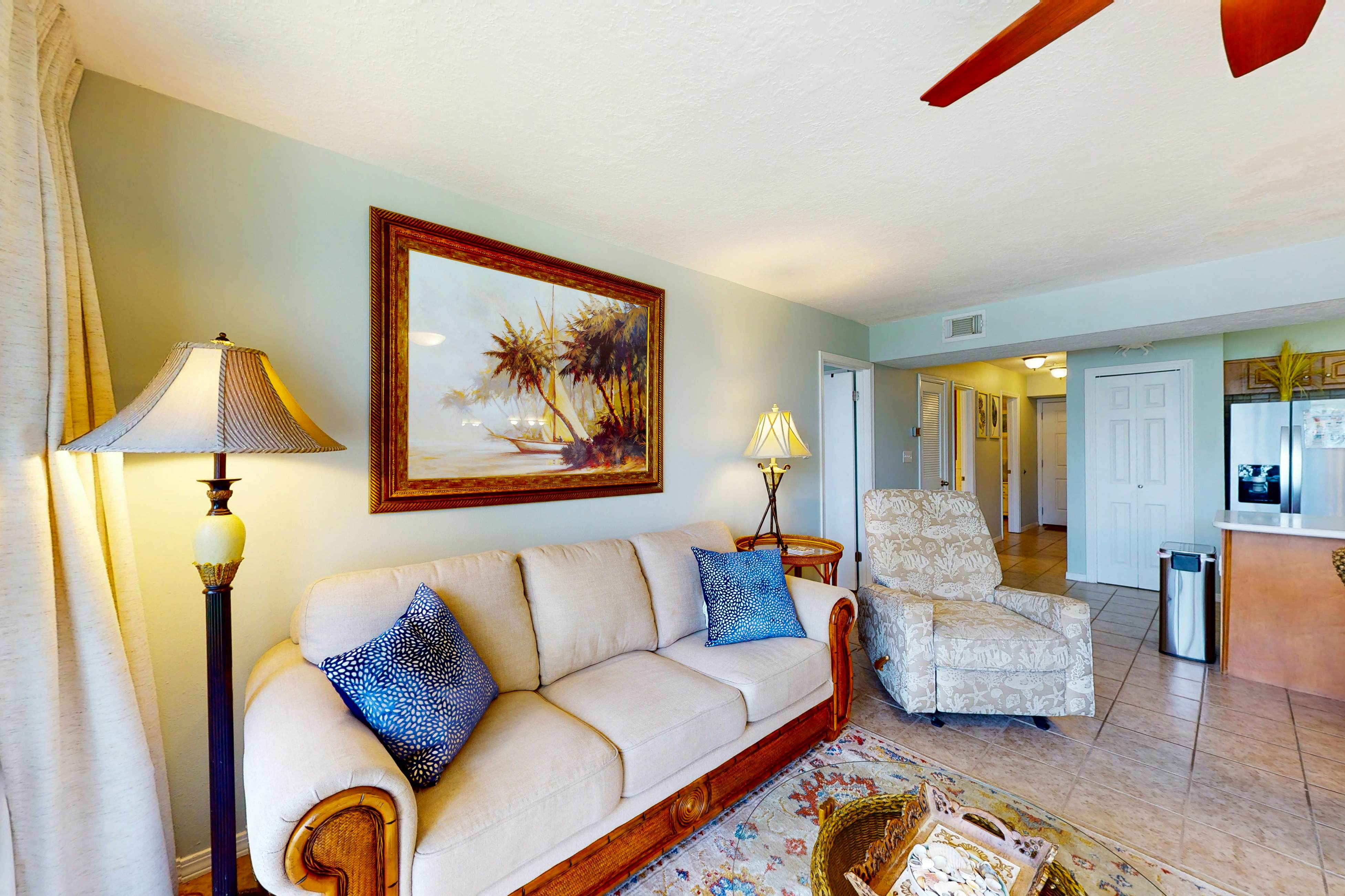 Serene water view condo with pools, sauna, tennis court, fitness center, W&D