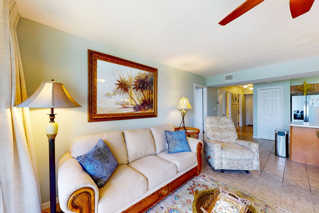 Serene water view condo with pools, sauna, tennis court, fitness center, W&D