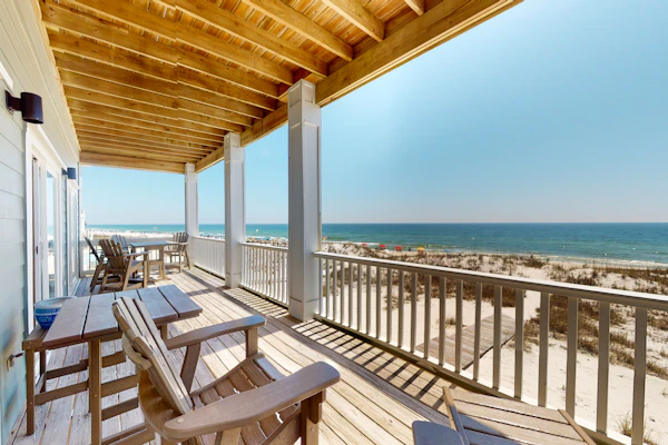 Large beachfront home with pool, deck & AC - wedding-friendly
