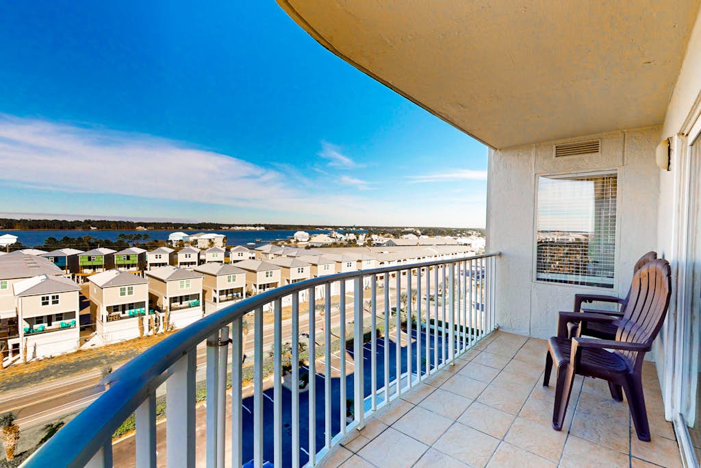 Gulf-front condo with beach views, balcony, central AC & pool