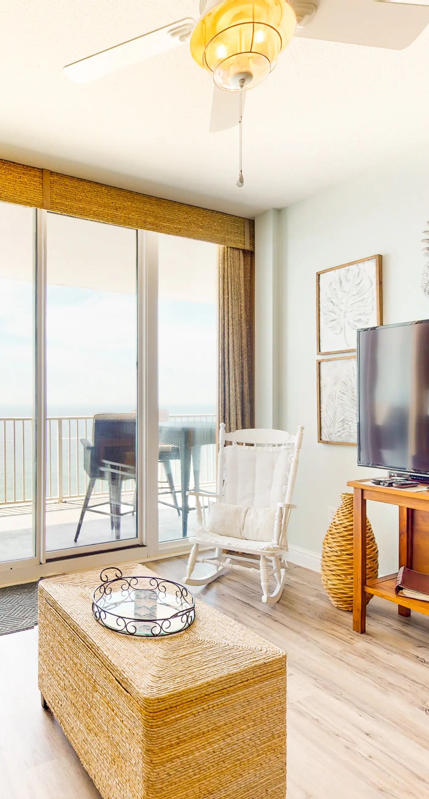 Beachfront condo with Gulf views, balcony, pools, hot tubs, gym, & central AC