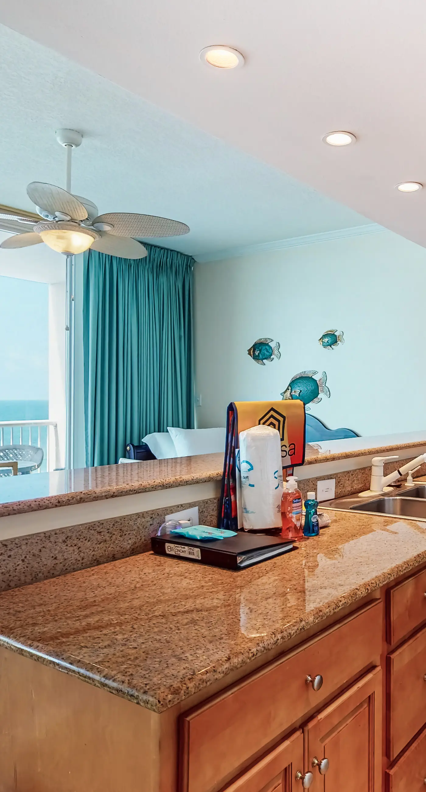 Gulf-view getaway with on-site pool, hot tub, sauna, and fitness center