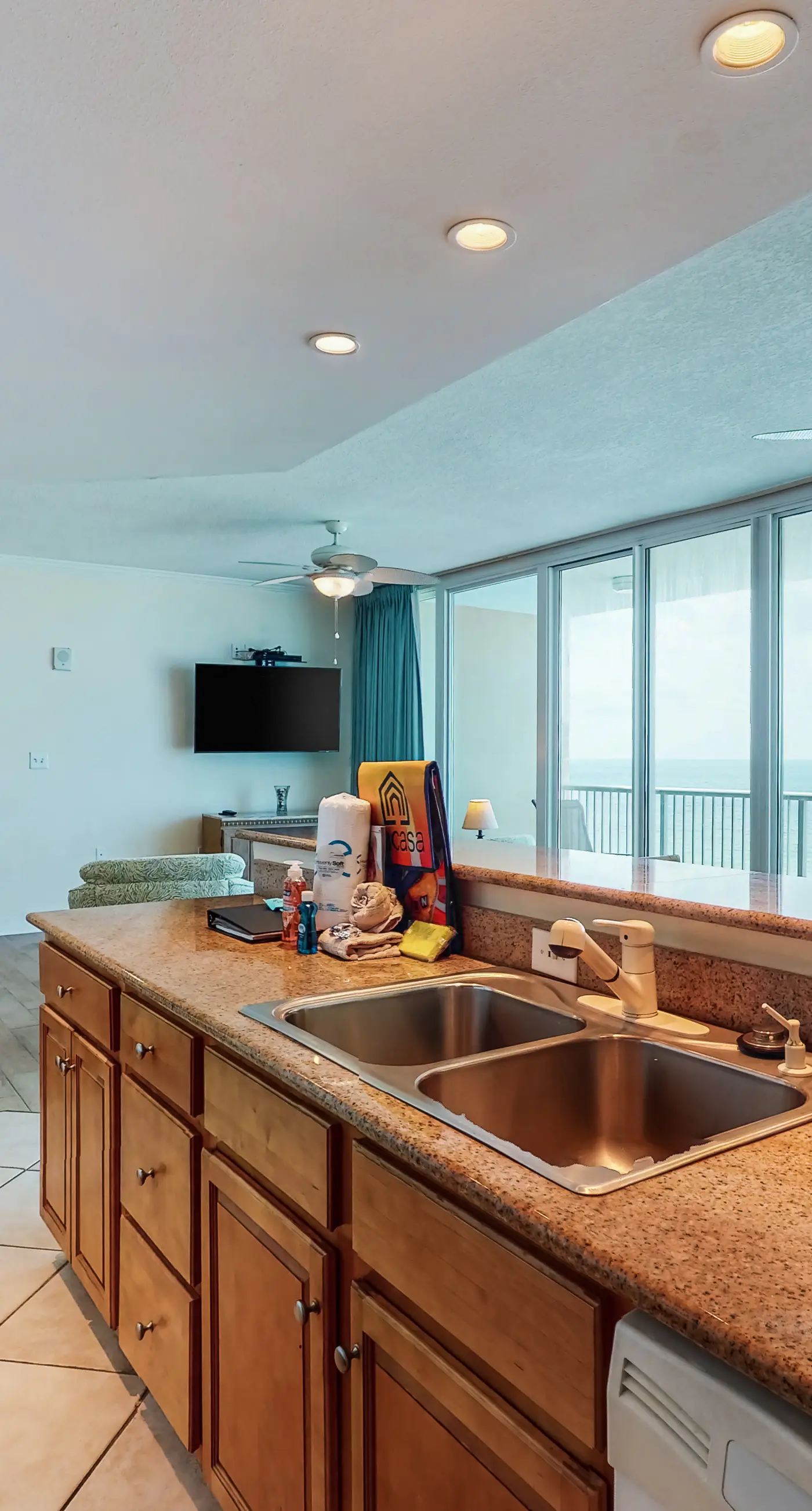 Gulf-view getaway with on-site pool, hot tub, sauna, and fitness center