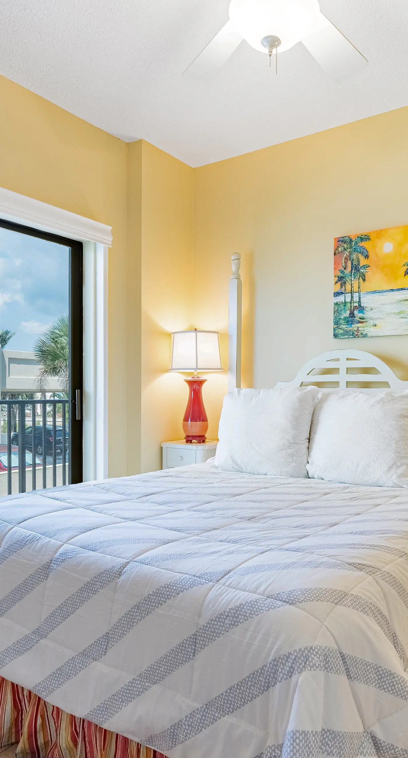 Gulf-front condo with spacious balcony, resort amenities, and cheerful interior