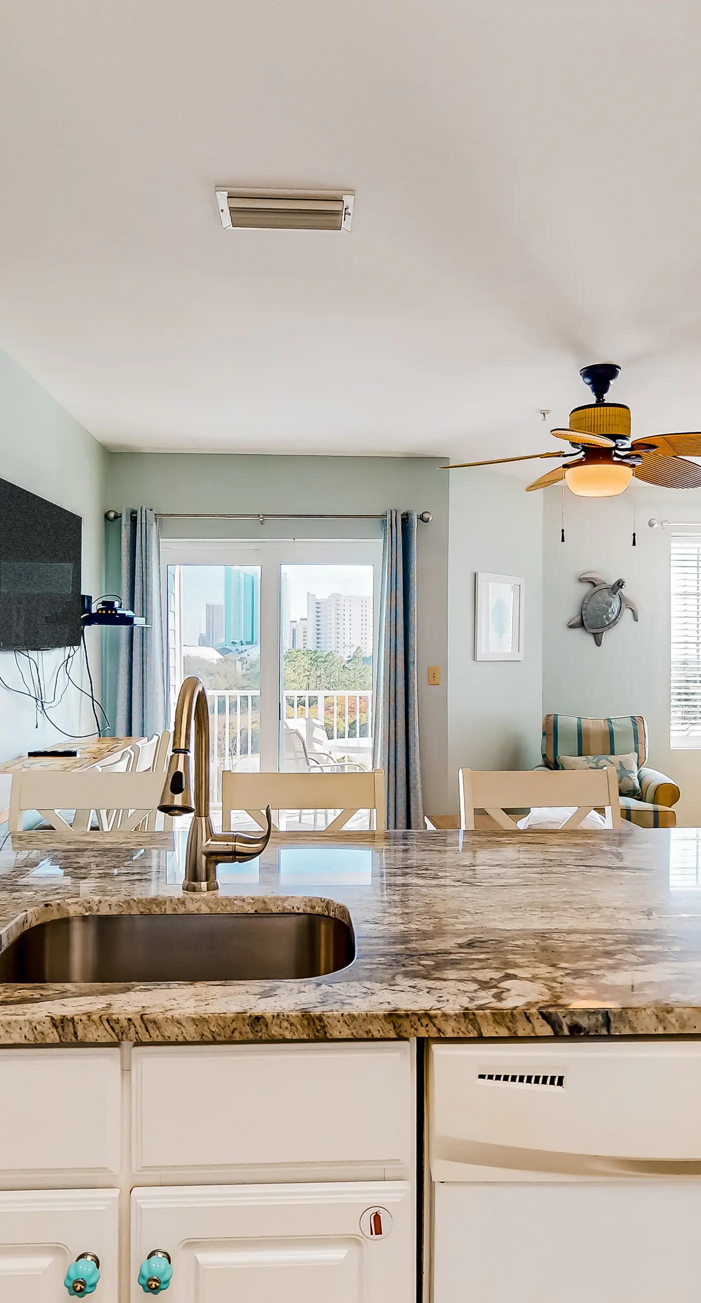 Gulf view condo with pool & fitness center - balcony, open layout, and W/D