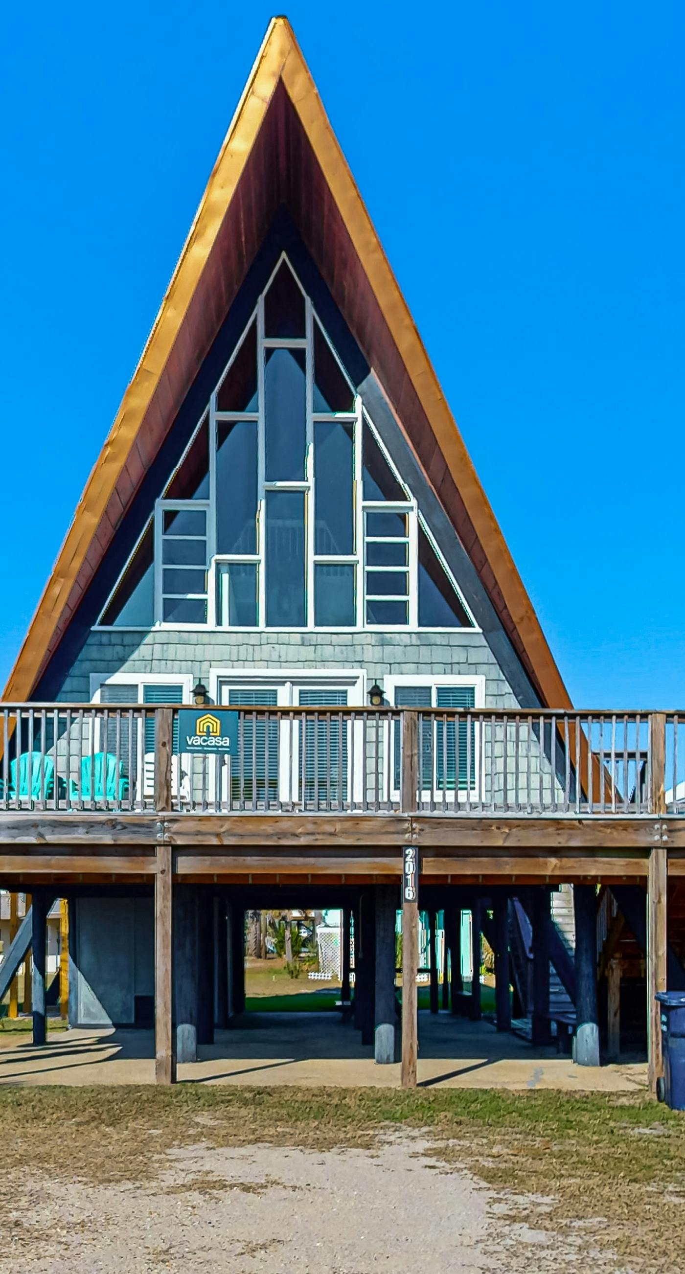 Unique beachside A-frame with porches, fantastic views & ocean access