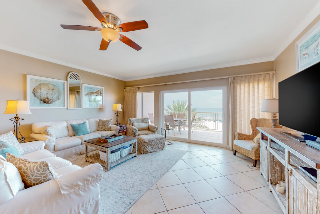 Beachfront condo with Gulf views, indoor & outdoor pools, gym & sauna
