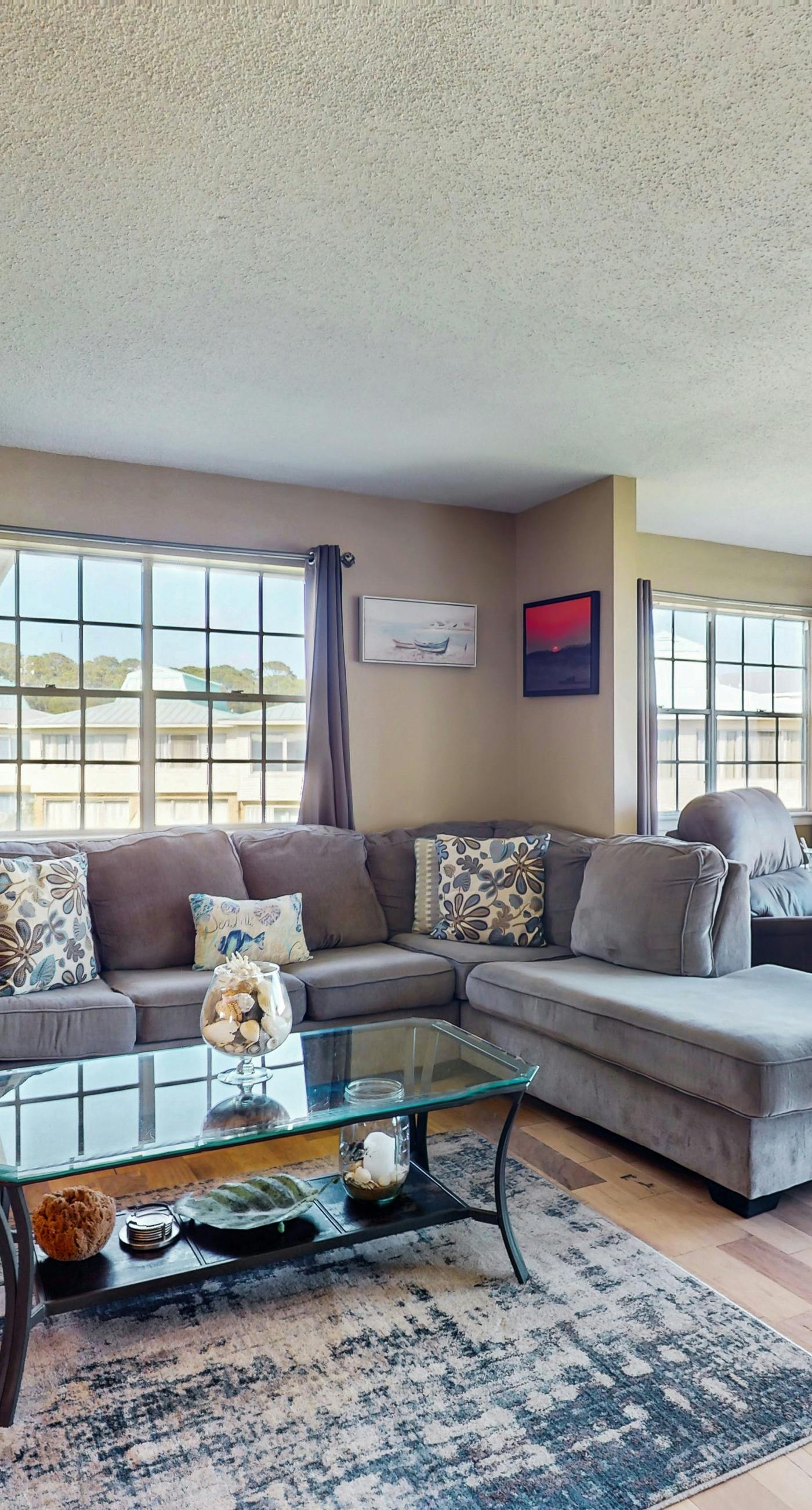 Family-friendly, beachfront getaway with a stainless kitchen & shared pool