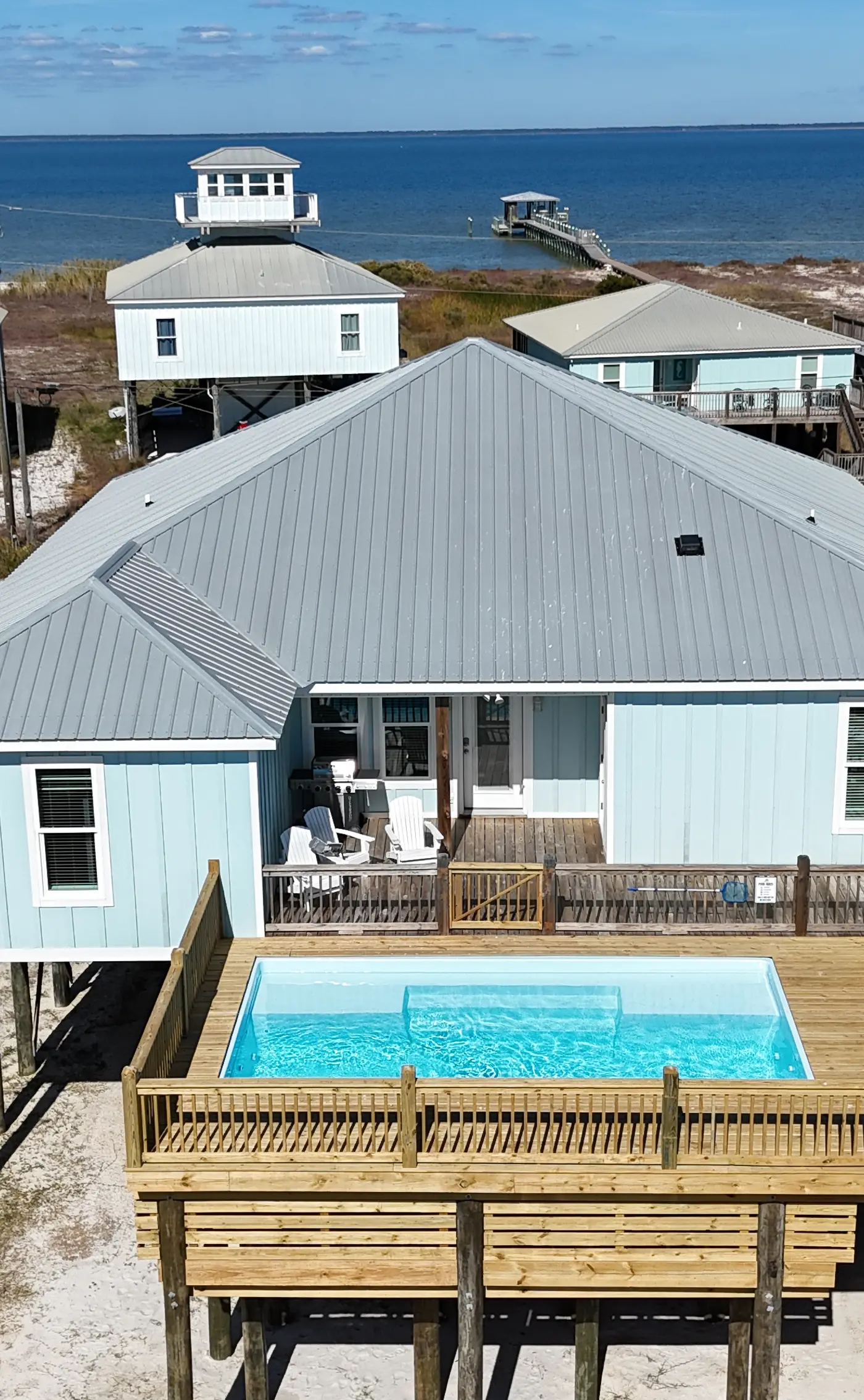 Beach house with Gulf views, deck, hot tub, new pool, grill, & WiFi