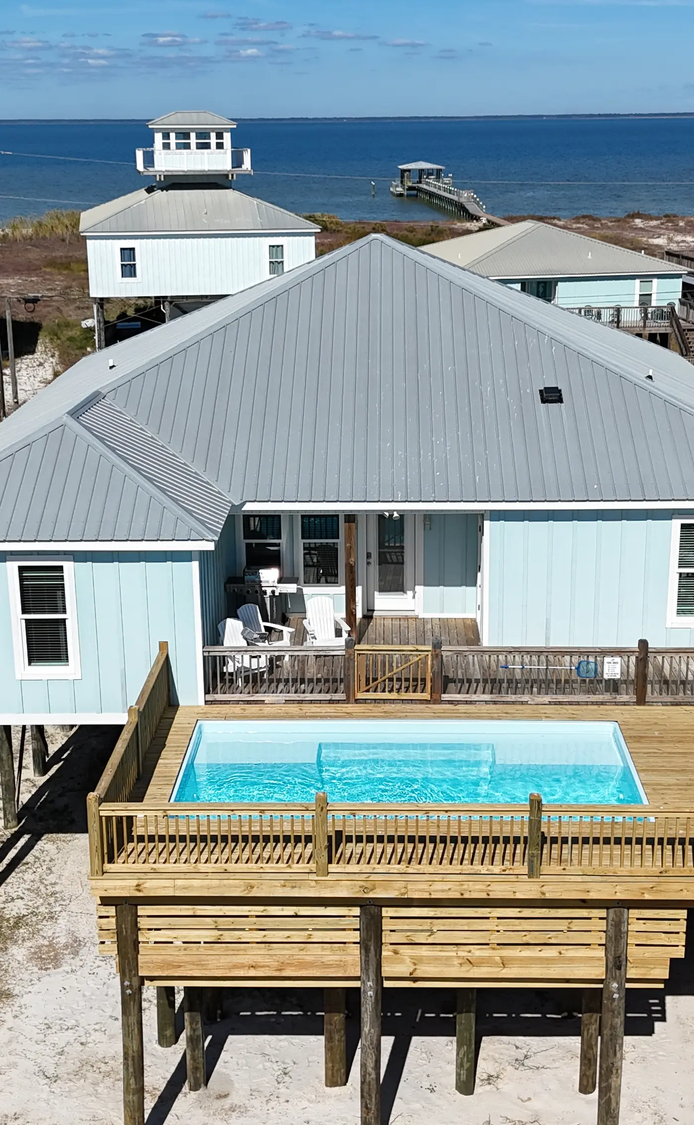 Beach house with Gulf views, deck, hot tub, new pool, grill, & WiFi