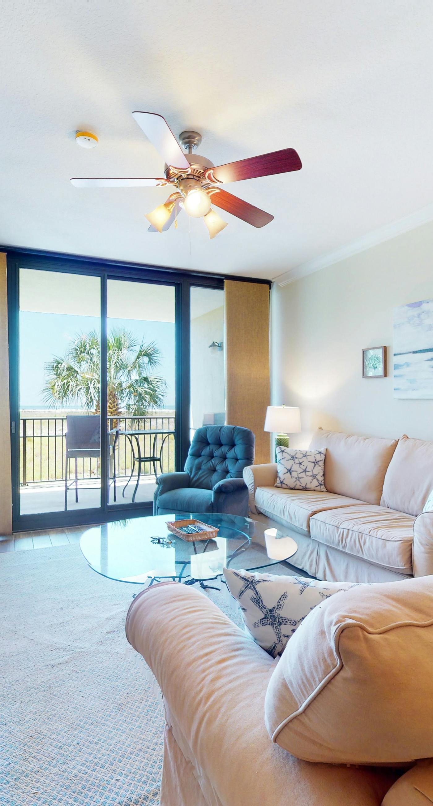 Beachfront condo with pool, hot tub, W/D, sauna, balcony, and tennis court