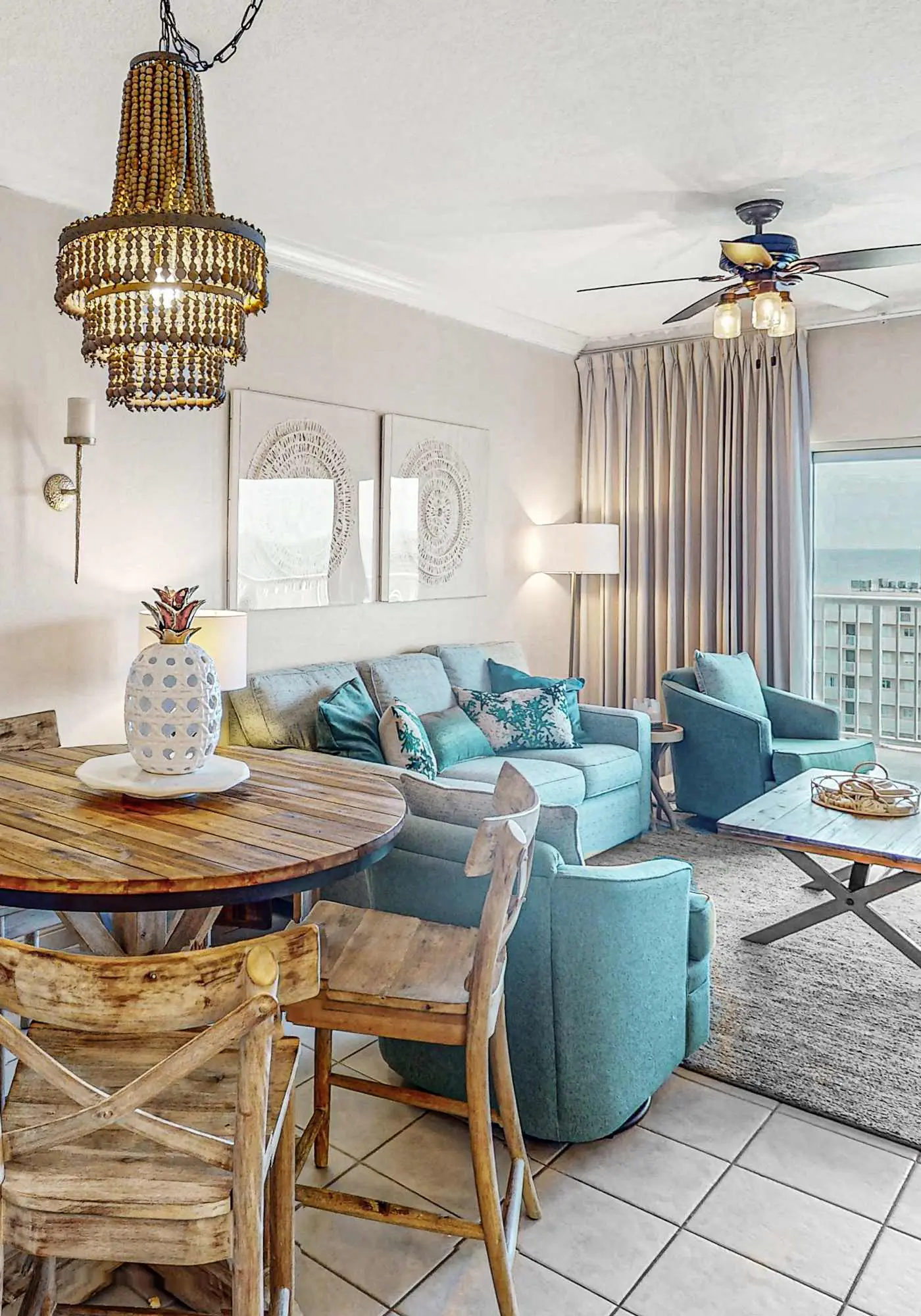 Gulf view condo with resort amenities, scenic balcony, open layout, W&D, & AC