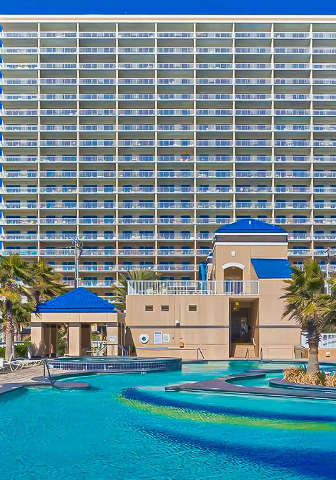 Gulf view condo on top floor with pools, hot tubs, saunas, gym & beach access
