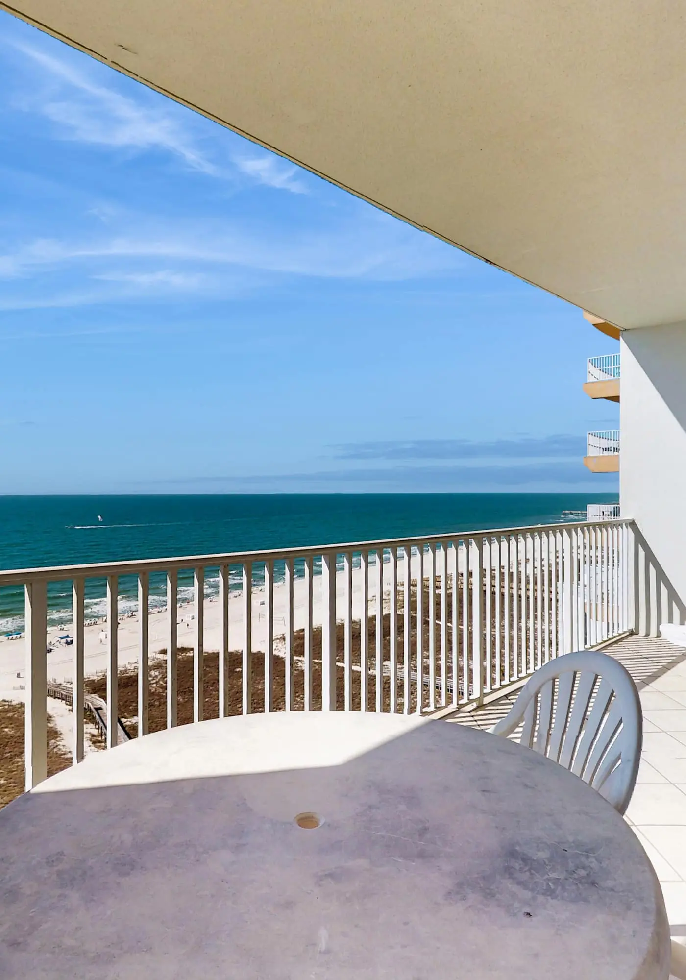 Beachfront property with Gulf-view balcony, outdoor pool & hot tub - near shops