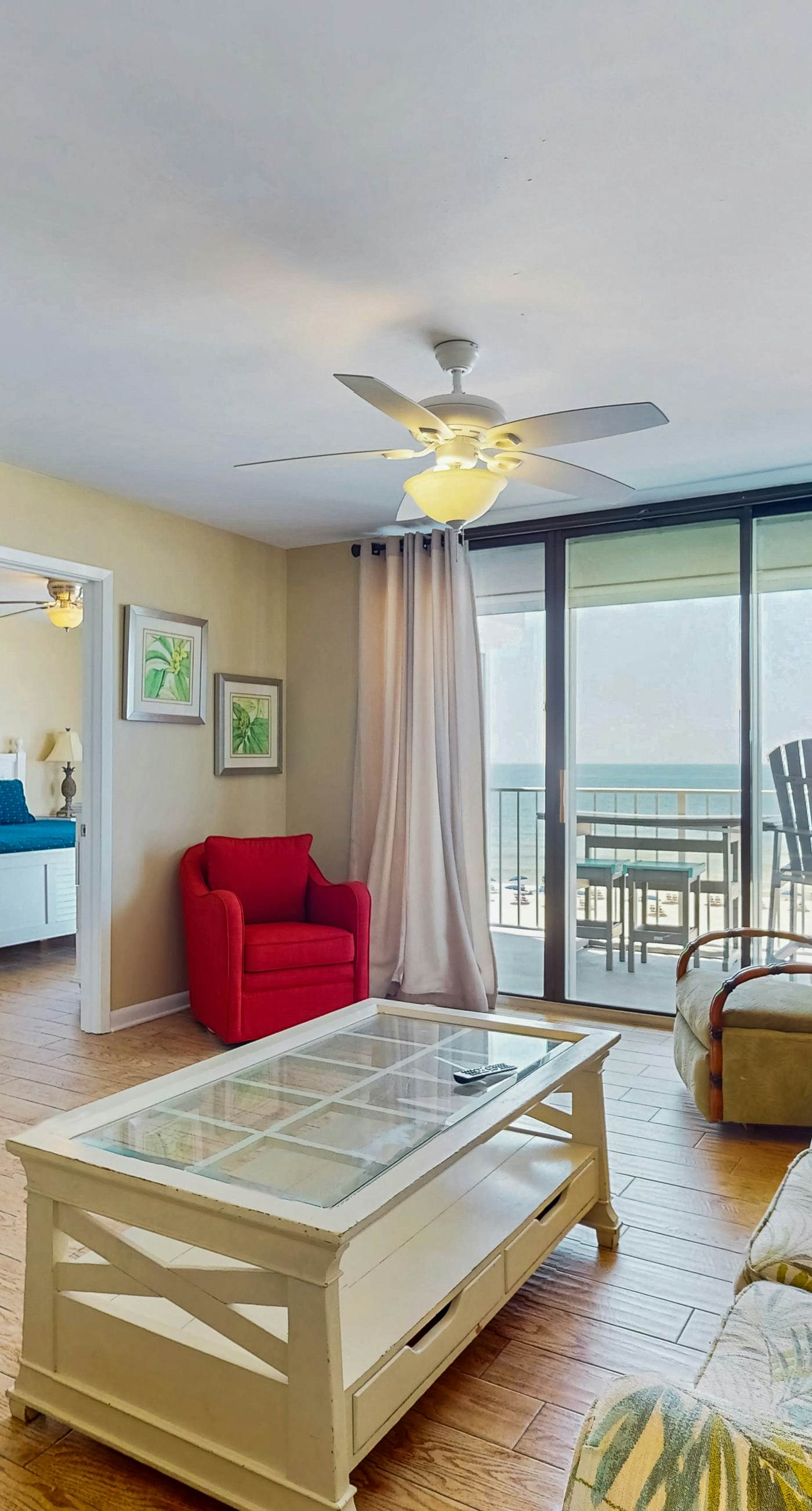 Waterfront condo w/ an open dining & living area, private balcony, shared pools
