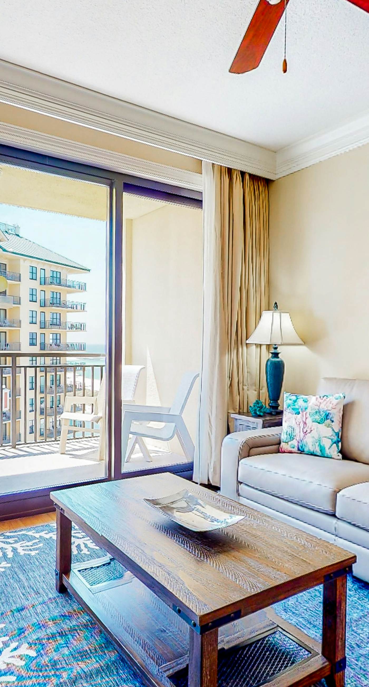 Gulf-view condo with beach access, pool, hot tub, sauna, & private balcony