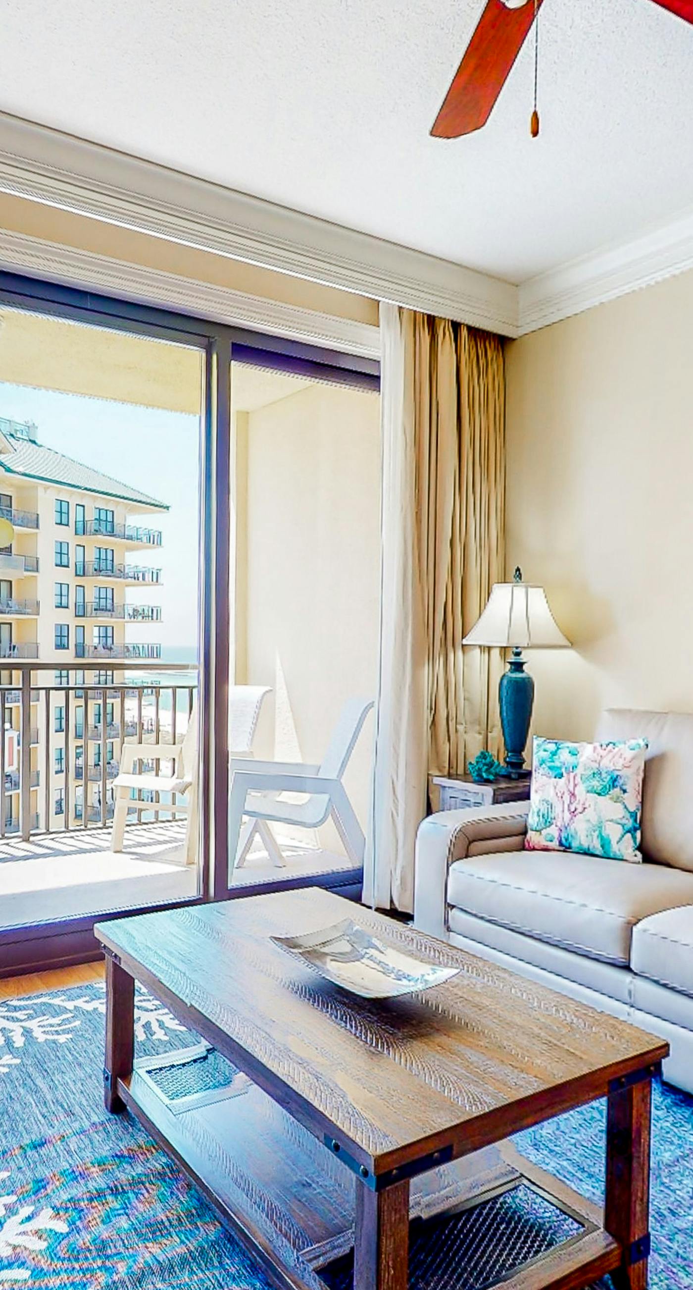 Gulf-view condo with beach access, pool, hot tub, sauna, & private balcony