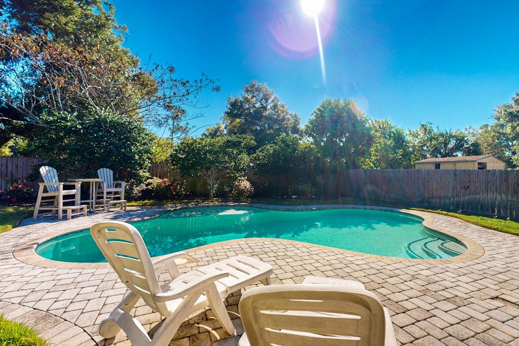 Contemporary dog-friendly retreat with pool & patio - near shops & attractions