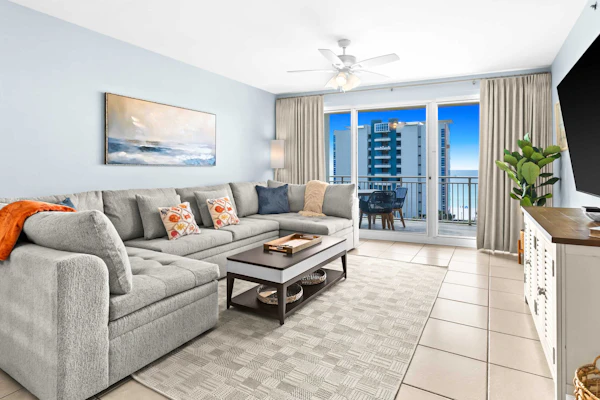 Bright beach condo with water views & private balcony - pool, gym & beach