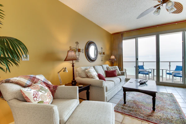 Amazing Gulf view from this cozy condo with pool, gym & beach access