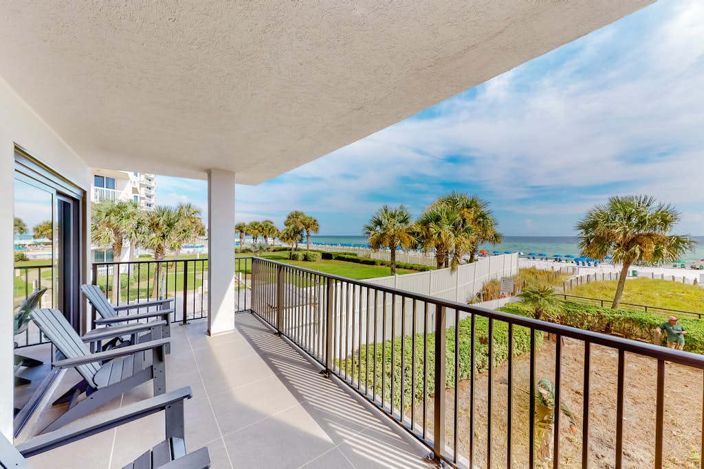 Second floor Gulf front condo with ocean views, central AC, and access to pool