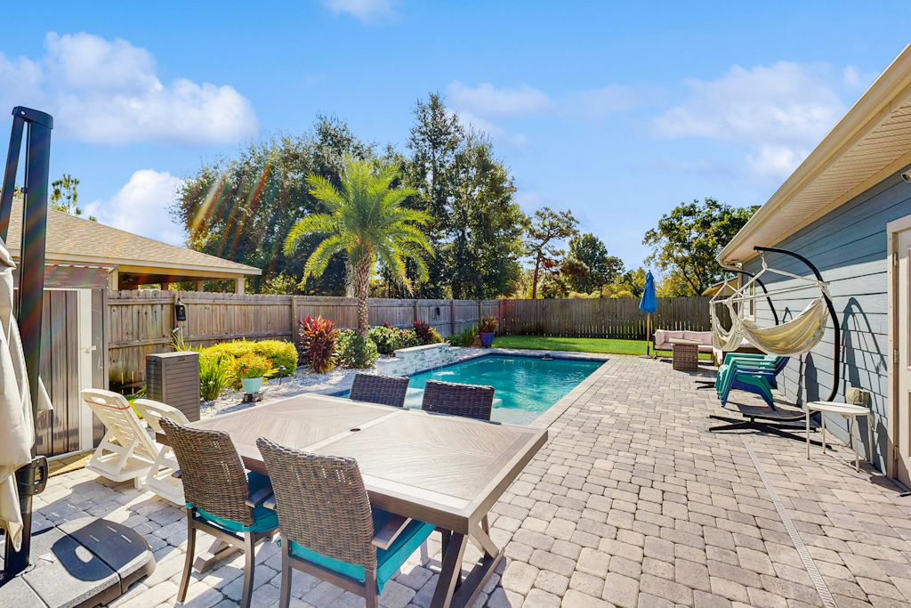 Spacious home with private pool, patio & close to beach