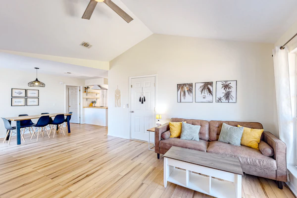 Updated home near the beach with patio, AC, & private W/D