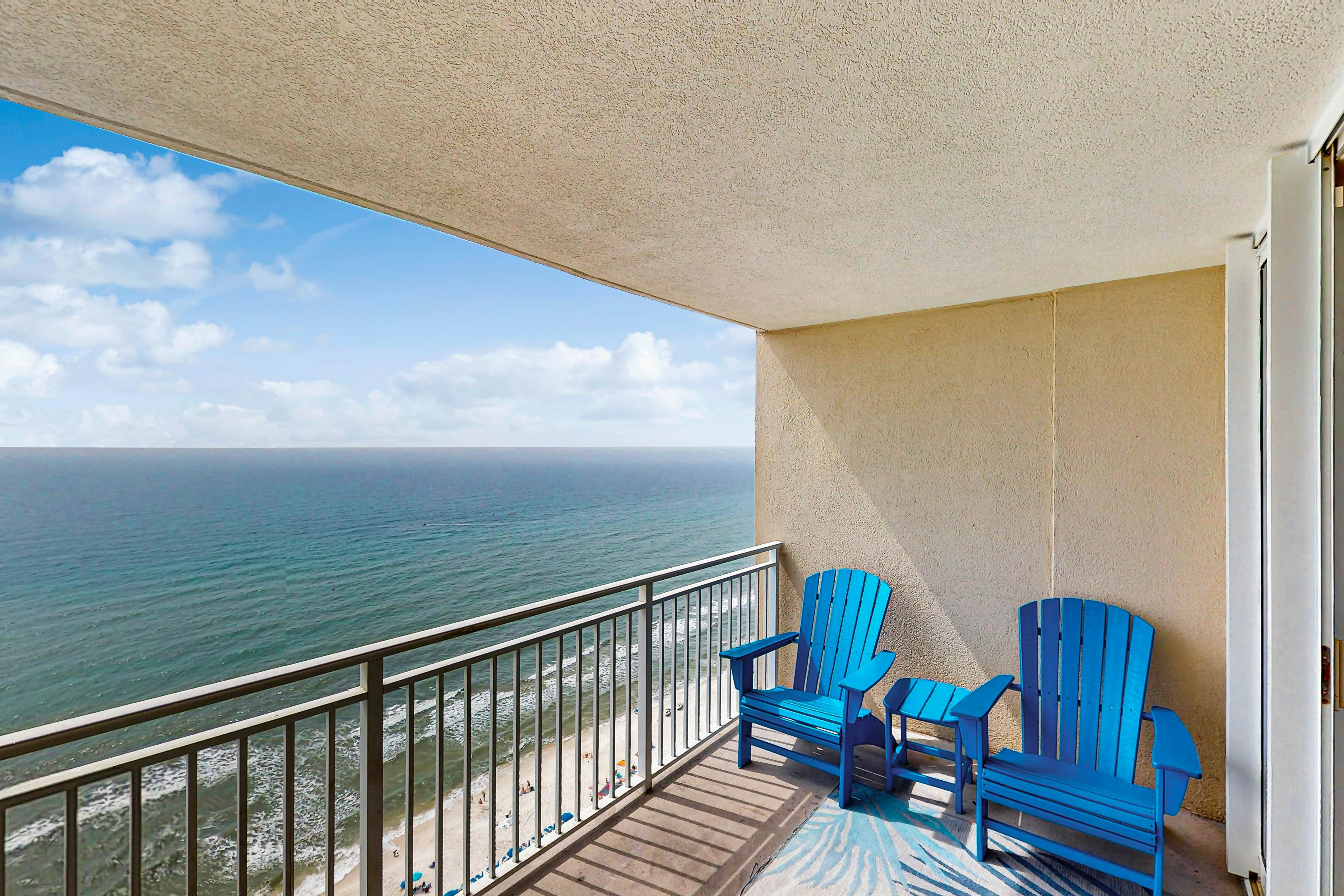 Roomy retreat on the water with private balcony, shared pool, & beach access