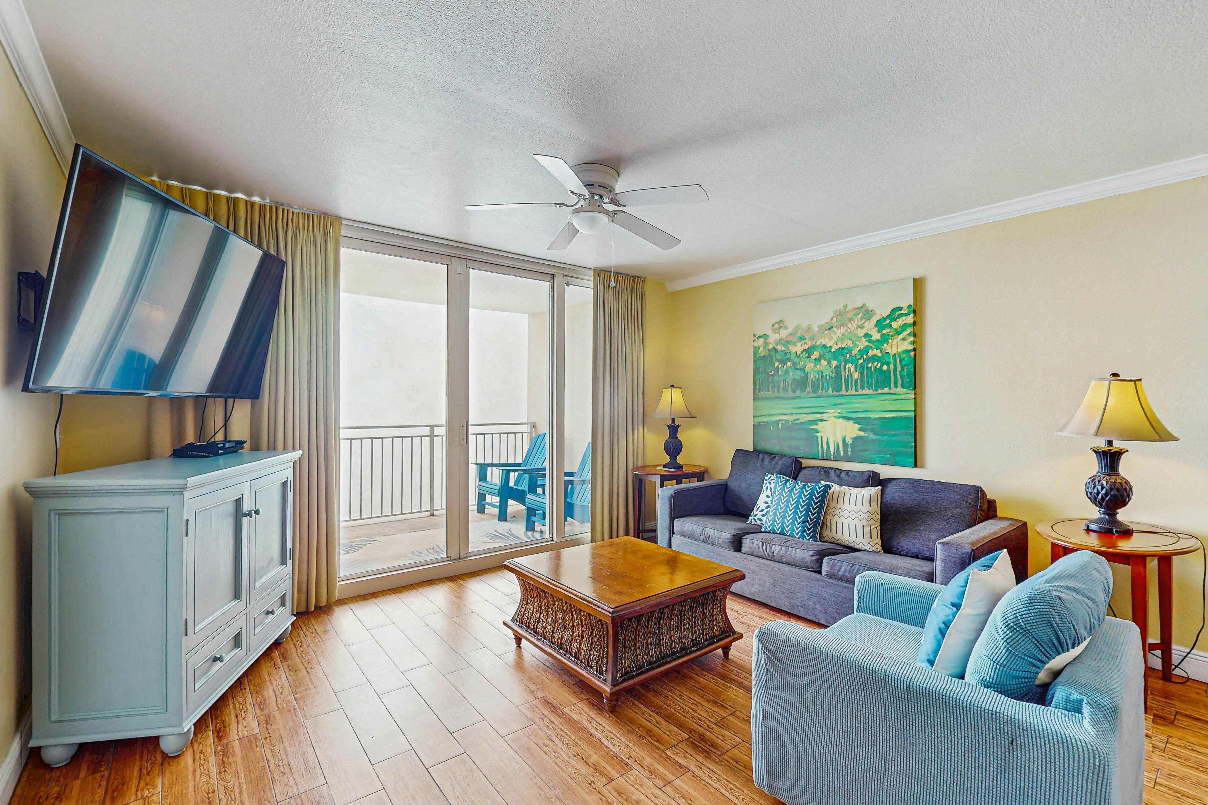 Roomy retreat on the water with private balcony, shared pool, & beach access