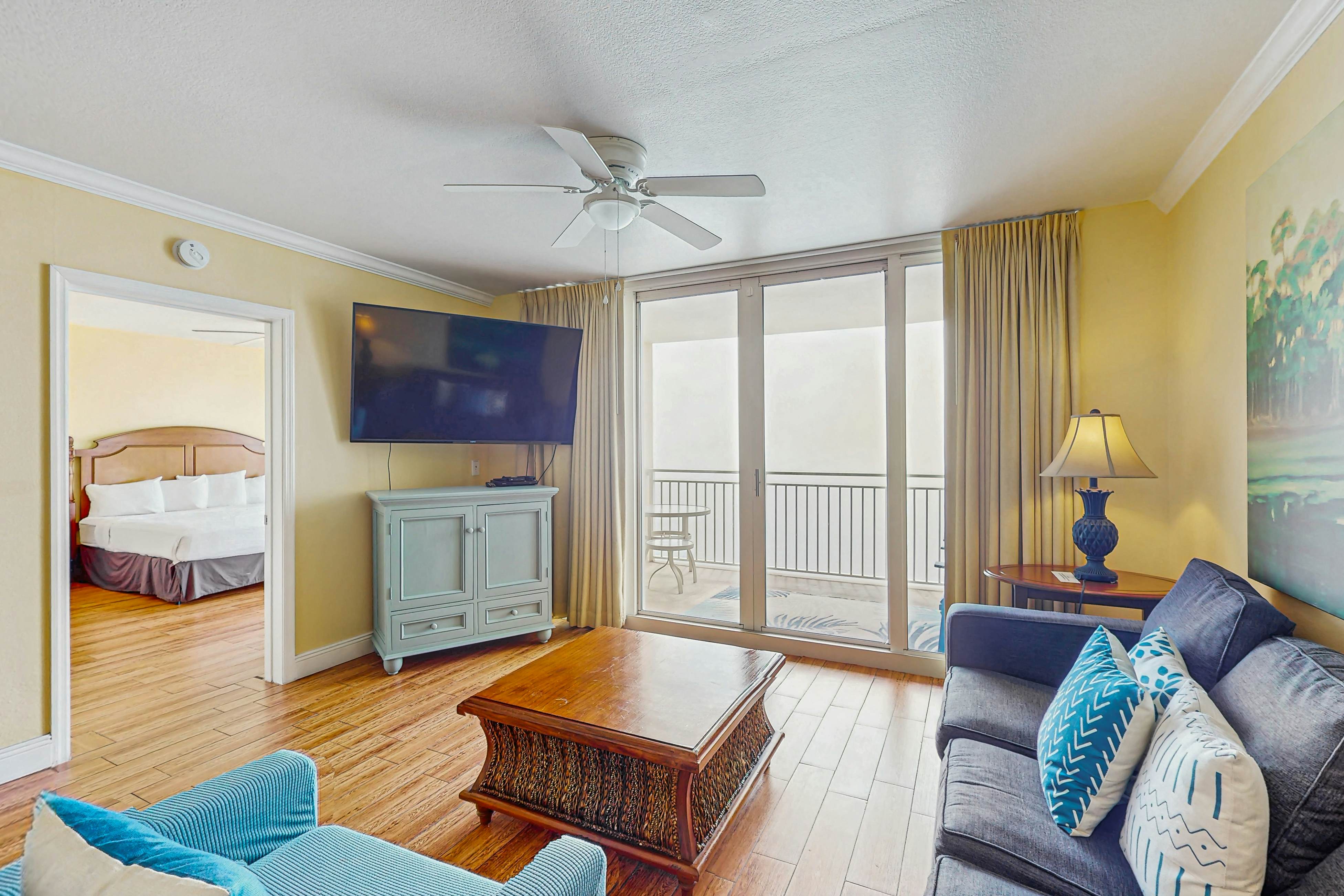 Roomy retreat on the water with private balcony, shared pool, & beach access