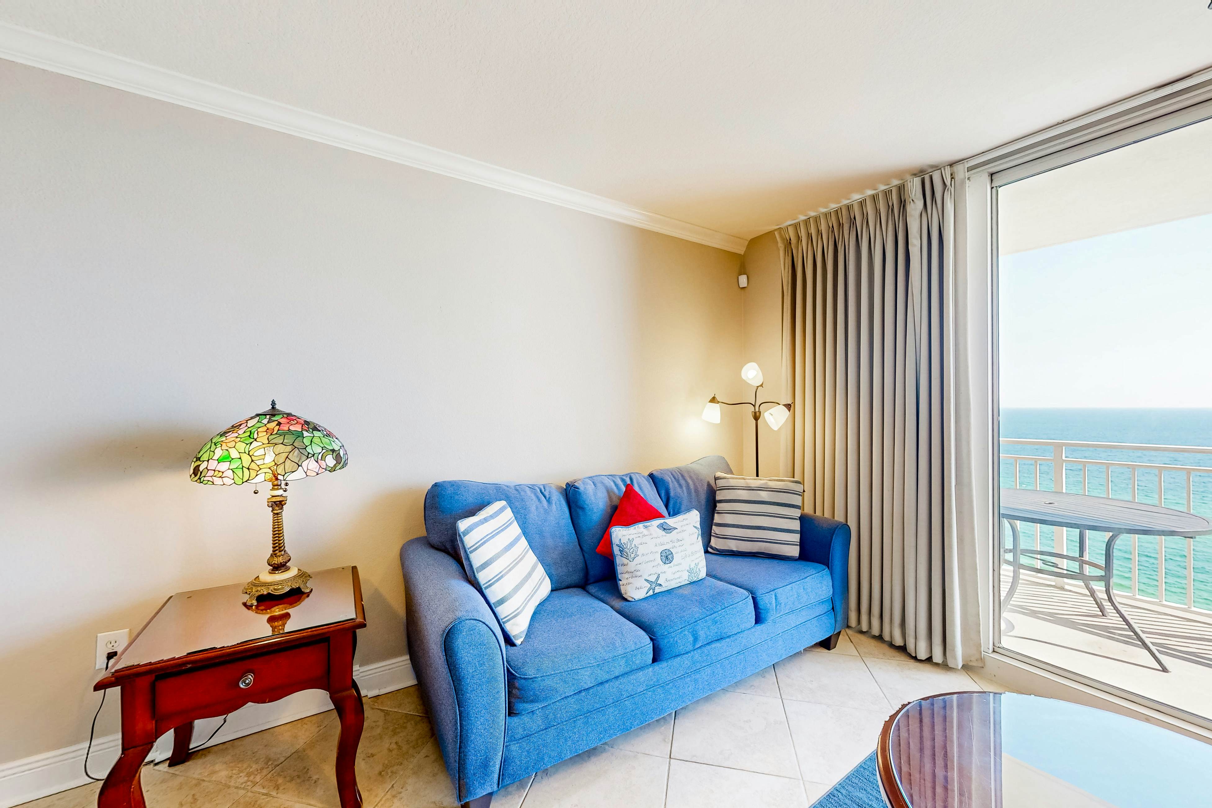 Beachfront 16th-floor condo with Gulf views, pool, game room, balcony, gym, W&D