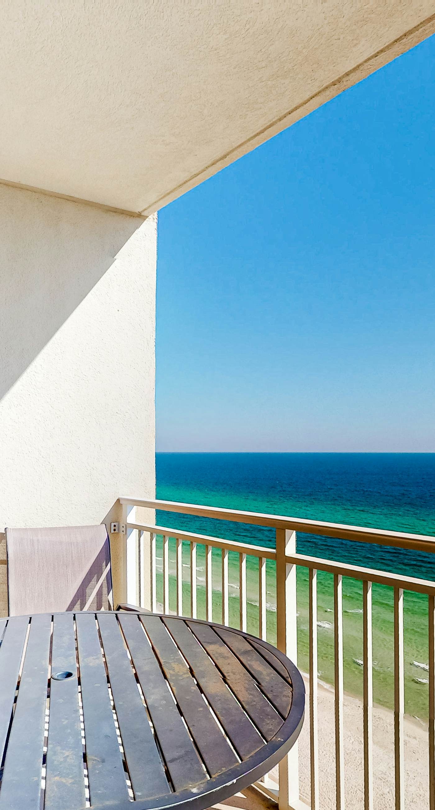 Beachfront 16th-floor condo with Gulf views, pool, game room, balcony, gym, W&D
