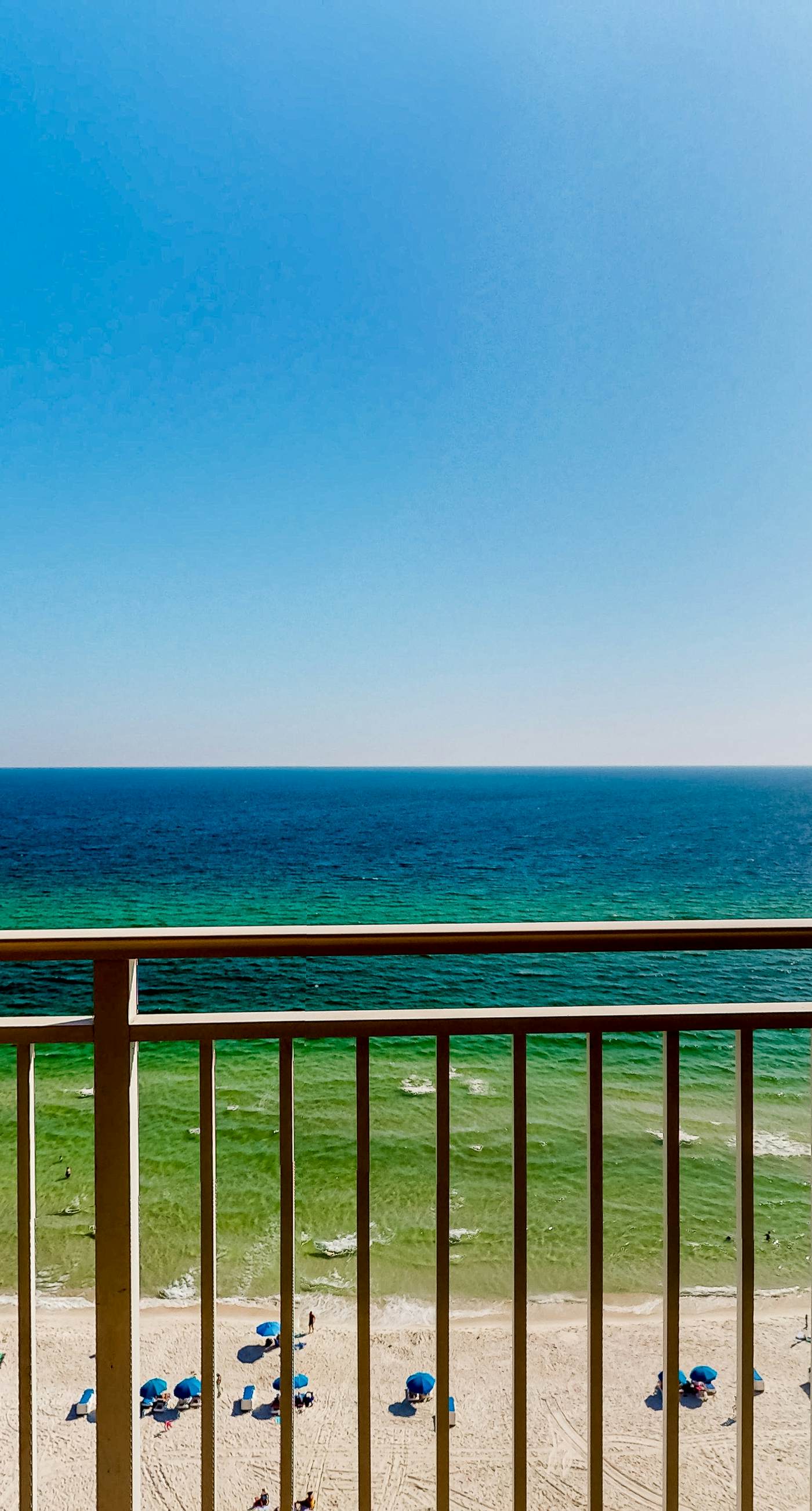 Beachfront 16th-floor condo with Gulf views, pool, game room, balcony, gym, W&D