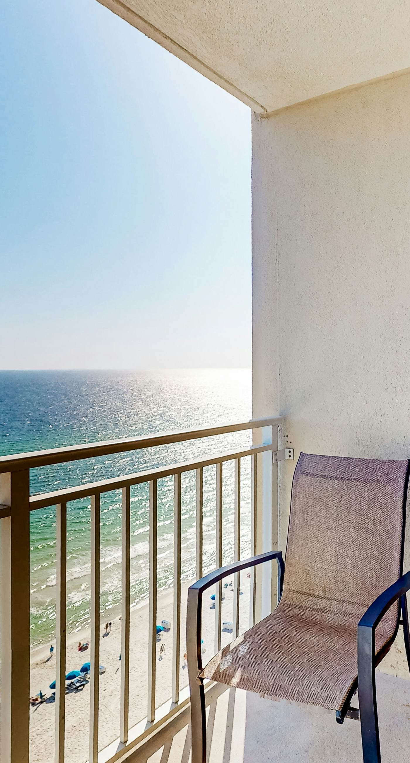Beachfront 16th-floor condo with Gulf views, pool, game room, balcony, gym, W&D