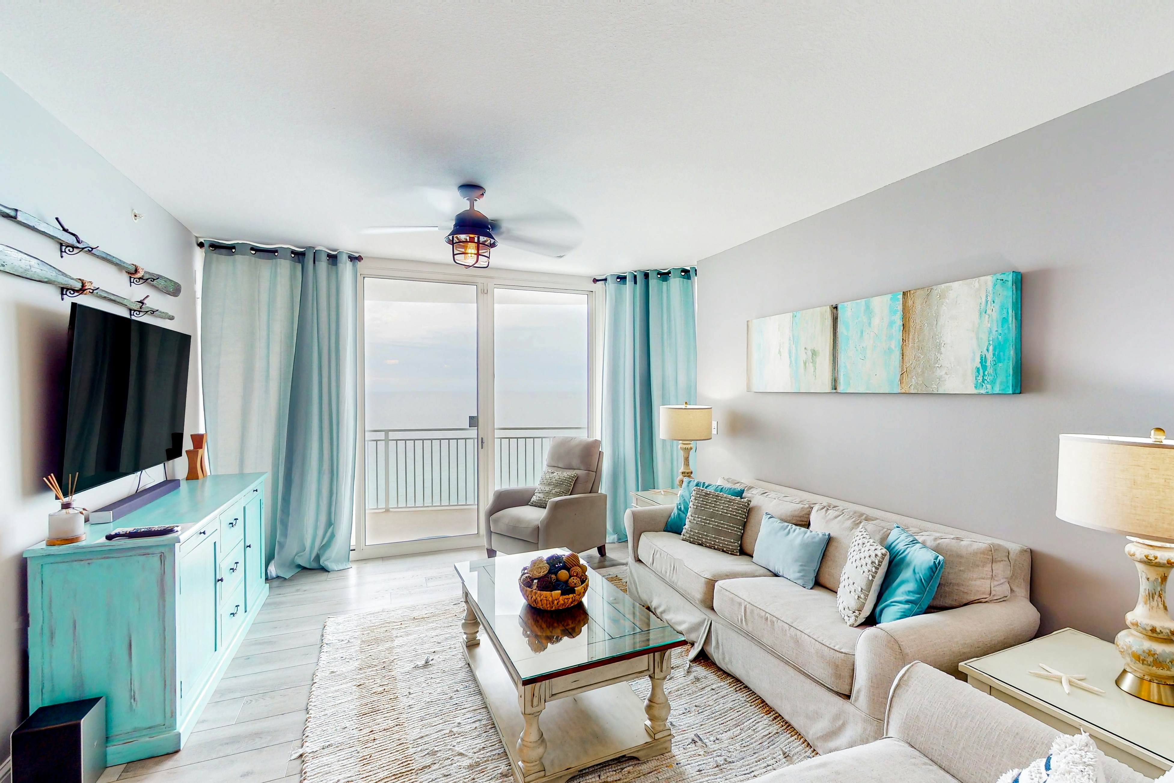 16th-floor condo with Gulf views, beach access, 2 pools, hot tub, & private W&D