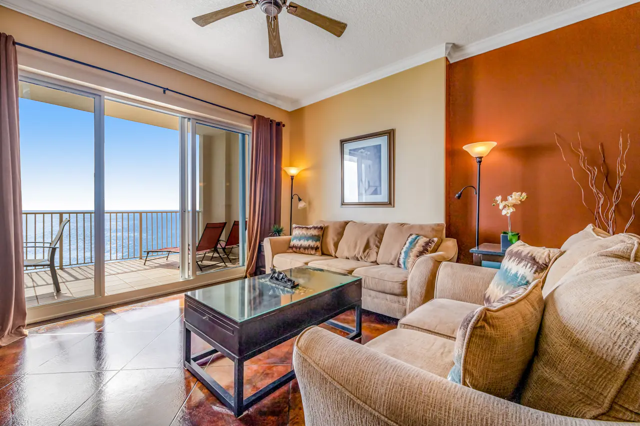 View of Oceanfront condo w/private balcony, W/D, pool, gym, sauna, & hot tub ...