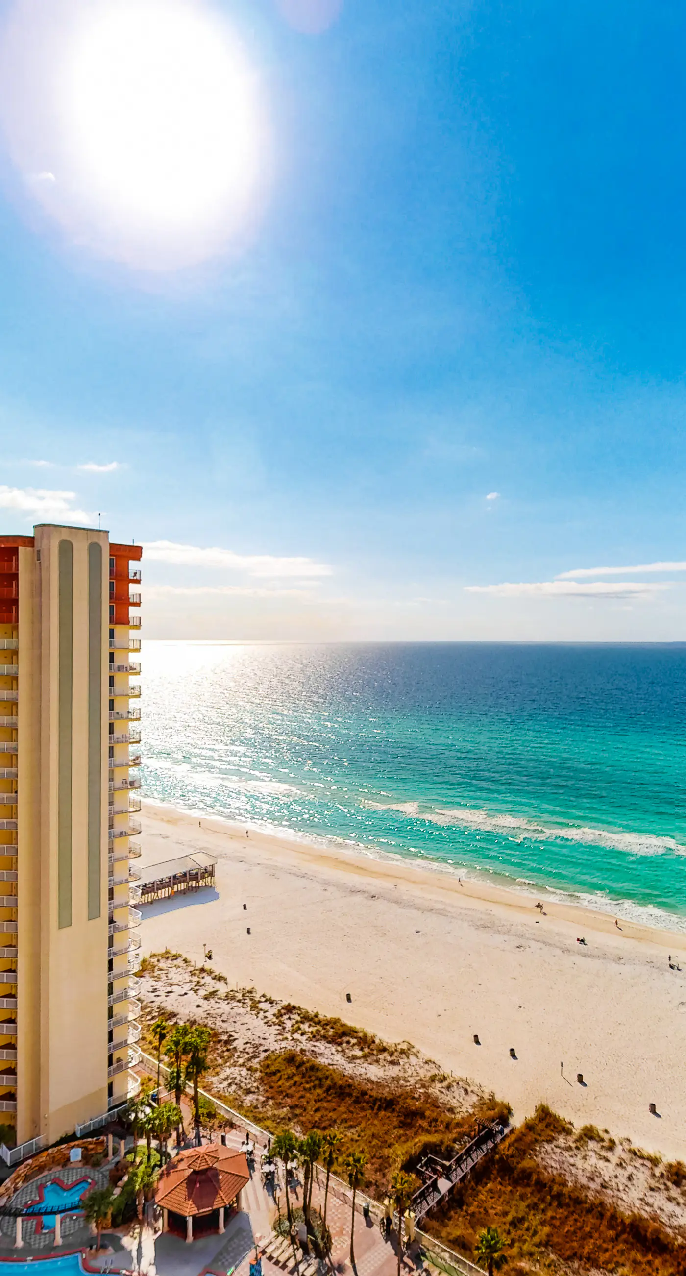 Beachfront condo with amazing Gulf views, balcony, pools, hot tubs, gym, & sauna