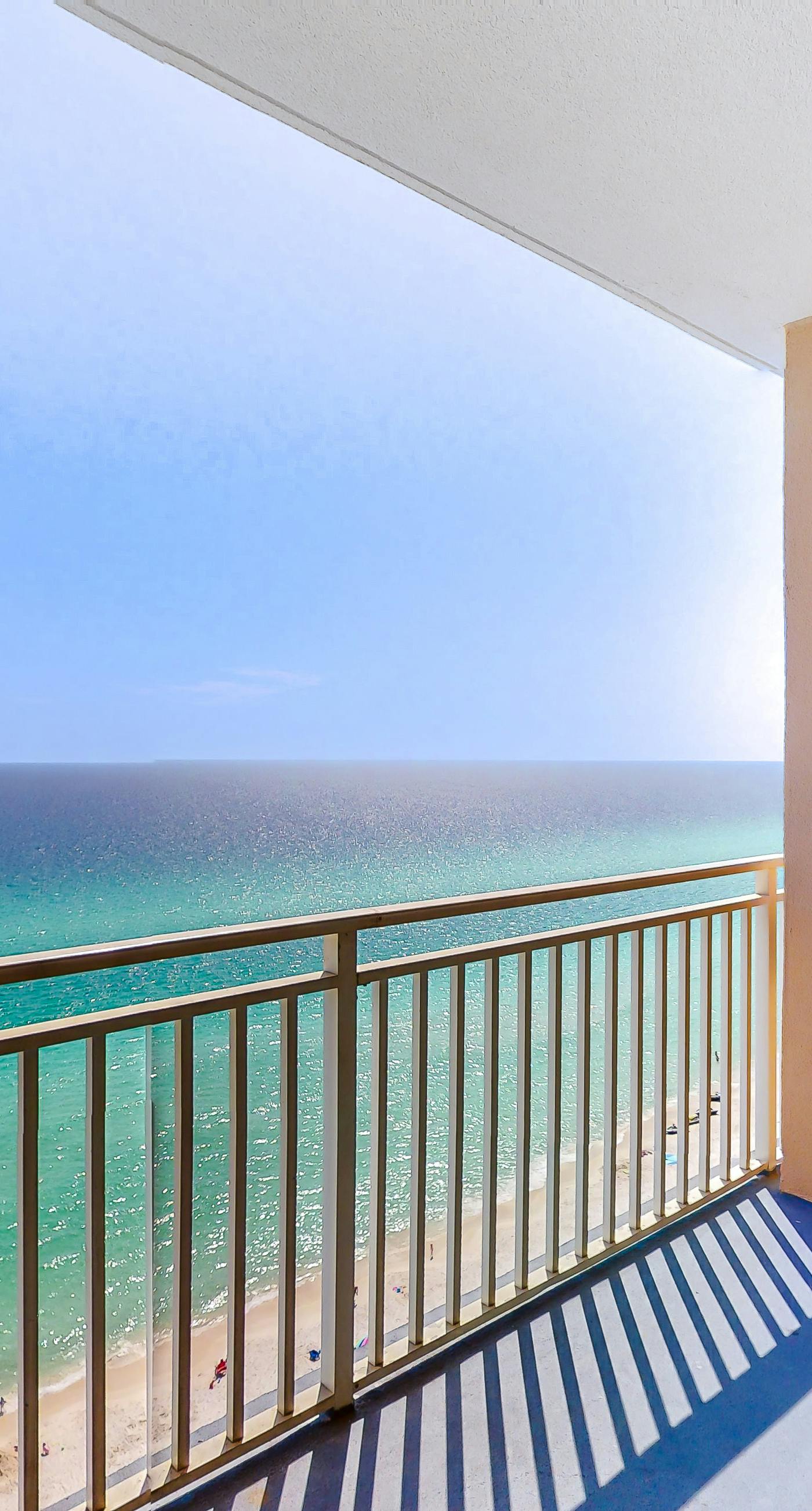 Gulf-view escape near the beach with pool, hot tub, balcony & w/d