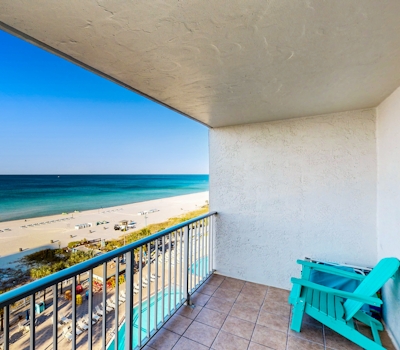 Gulf-front condo with balcony, W/D, direct beach access, pools, hot tub & gym