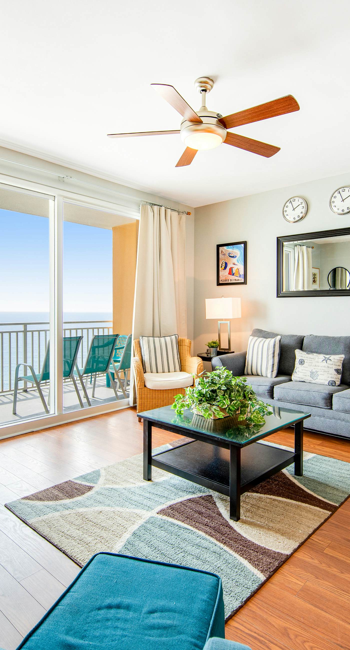 Colorful, beachfront condo with Gulf view, pool, hot tub, and lazy river