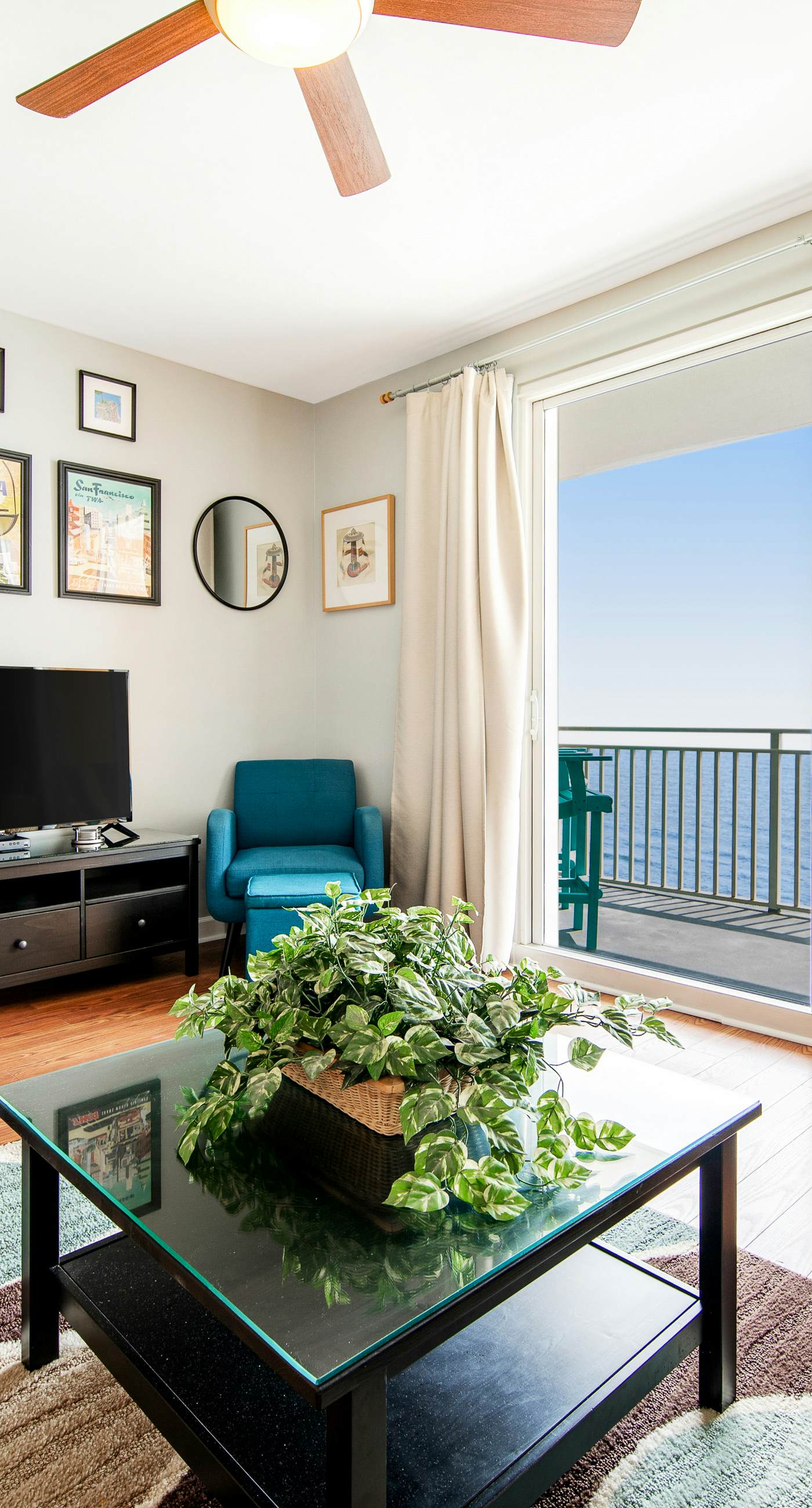 Colorful, beachfront condo with Gulf view, pool, hot tub, and lazy river