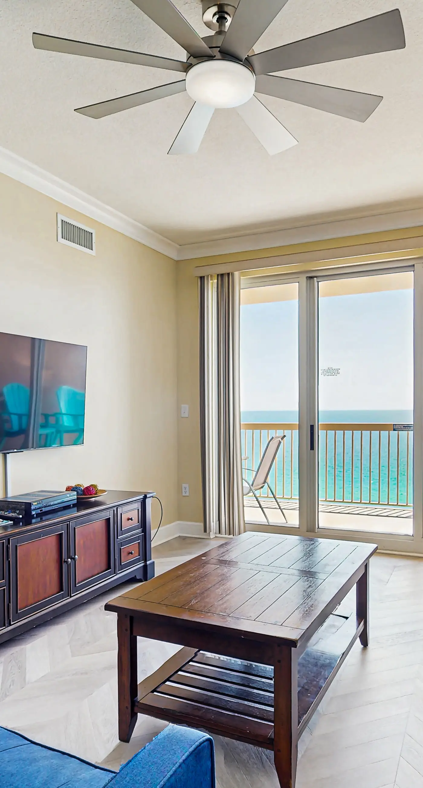 Sand-front condo with pool, hot tub, gym, scenic balcony, smart TVs, W/D, & AC