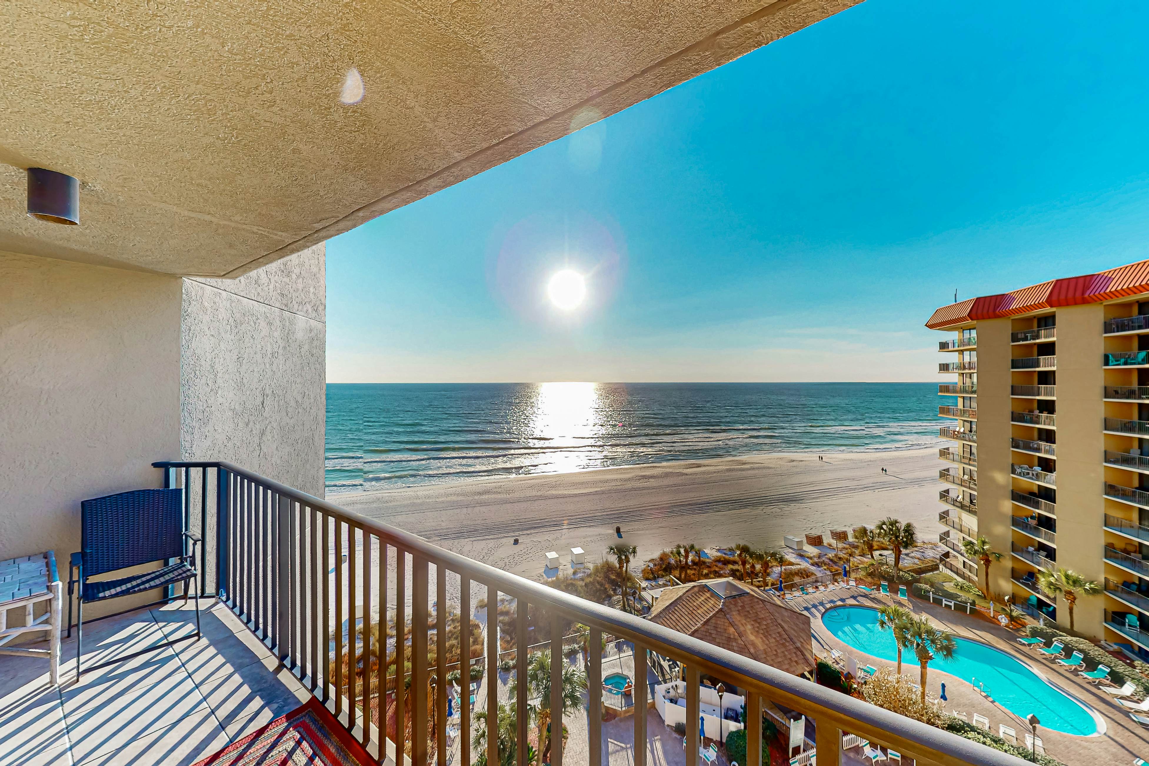 Gulf-front condo with a private balcony, pool and hot tub access, & central AC