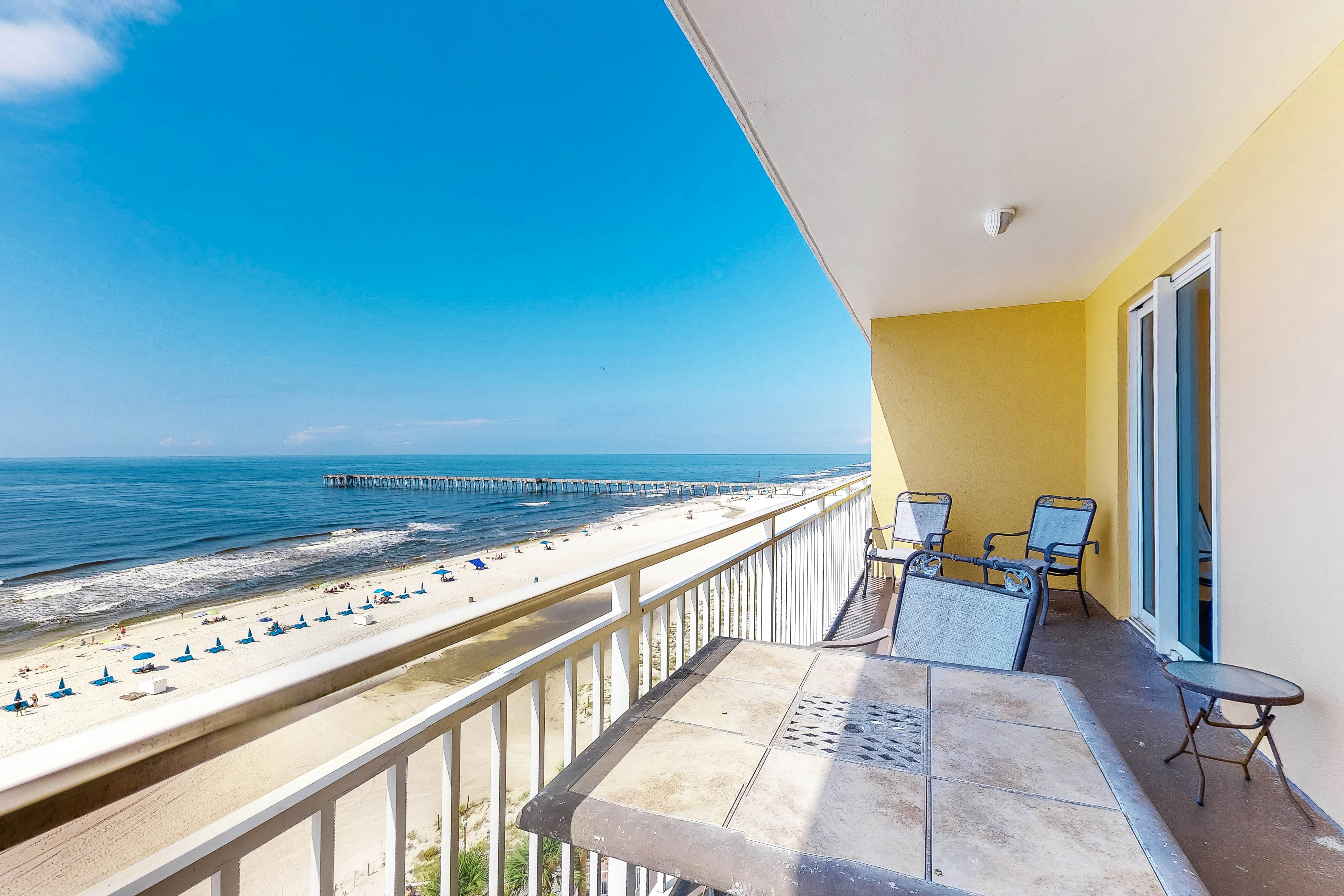 Beachfront dream with furnished balcony, pool & gym