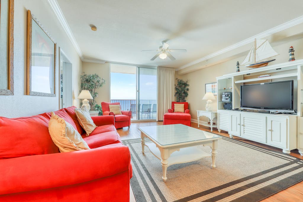Welcoming, beachfront condo with Gulf views, pools & fitness center