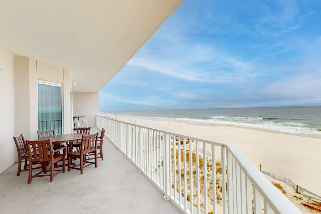 Inviting Gulf-front condo In Perdido Key with waterfront pool, hot tub and oceanfront balcony