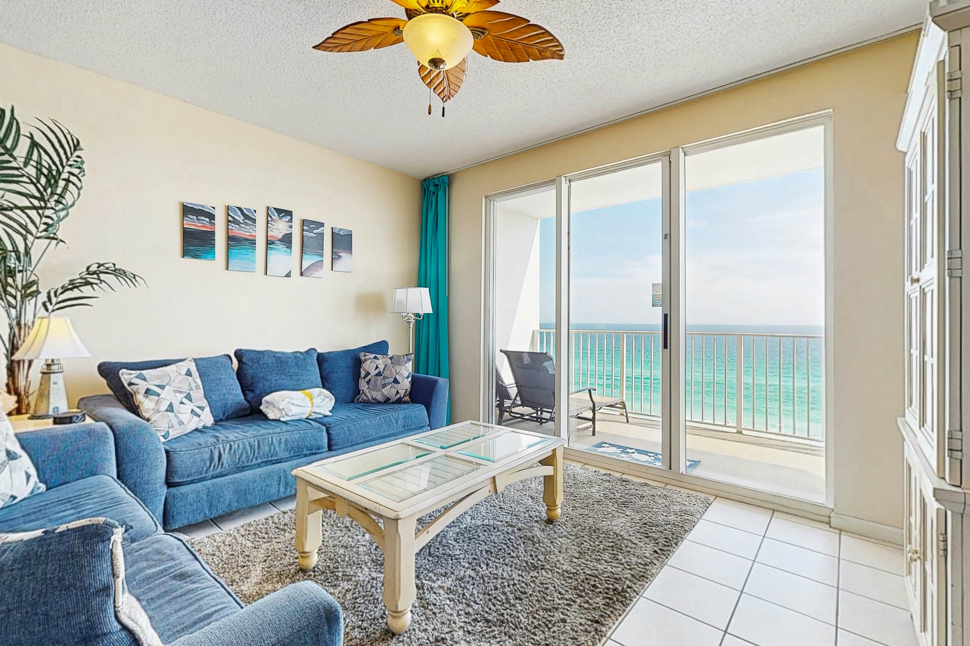 Gulf front getaway w/ a furnished balcony, shared pool, & resort amenities